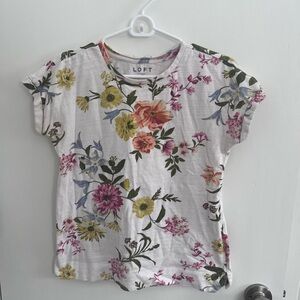 LOFT Short Sleeve Floral Tee - White and Multicolor